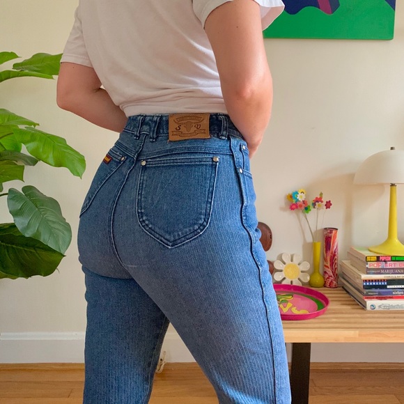 Vintage 80s pinstripe stretchy skinny jeans XS - Picture 4 of 7